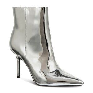 90$ I.N.C Metallic Goring Padded Holand Pointed-Toe Dress Booties Size 8 Silver